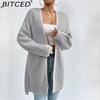 BITCED Autumn/Winter Oversized Mid-Length Cardigan Knitwear V-Neck Solid Colour Knit Top