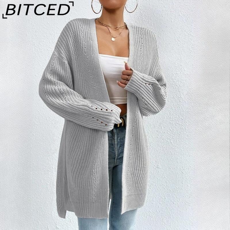 BITCED Autumn/Winter Oversized Mid-Length Cardigan Knitwear V-Neck Solid Colour Knit Top