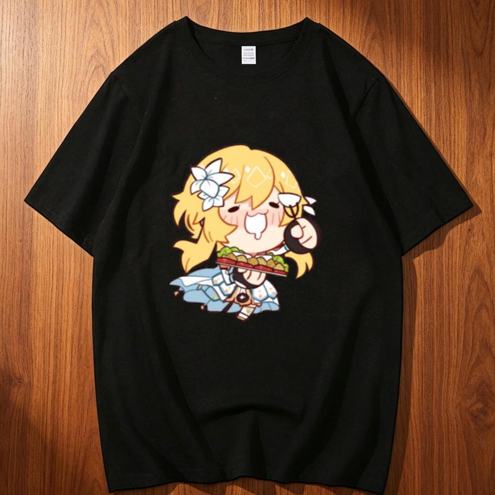 Genshin Impact Cotton Tshirt Teen Trendy 2000s Hip Hop University Shirt Y2k Breathable Streetwear Psychedelic Digital 80s