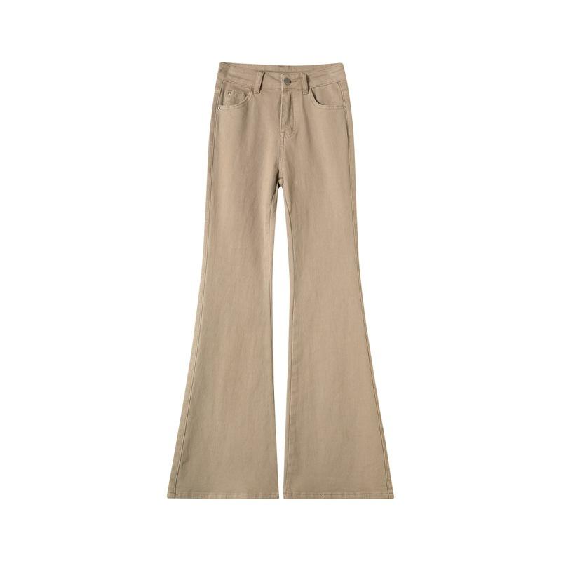 New milk tea gray cotton elastic slightly pulled jeans women lengthened tall autumn and winter slim and thin horn