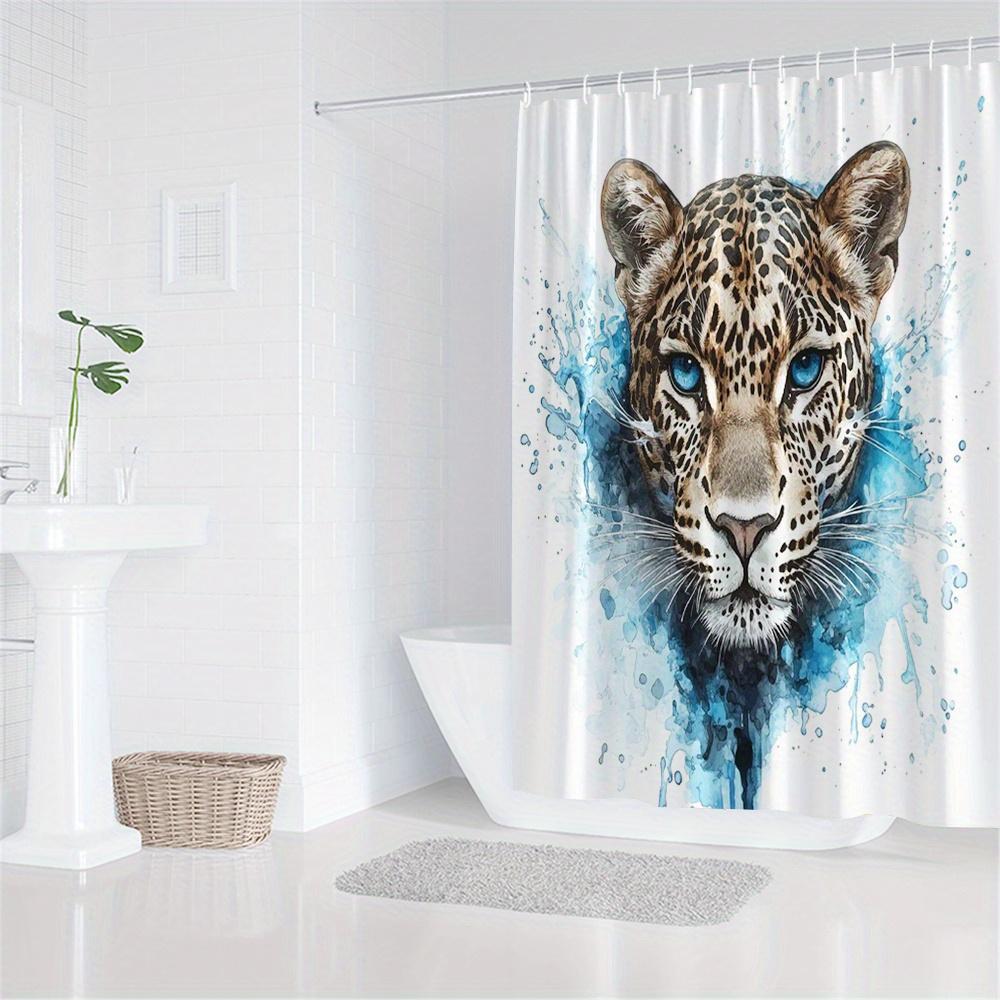 1pc Wildlife Watercolor Leopard Shower Curtain, Polyester Fabric, Machine Washable, Suitable for Bathroom Decoration