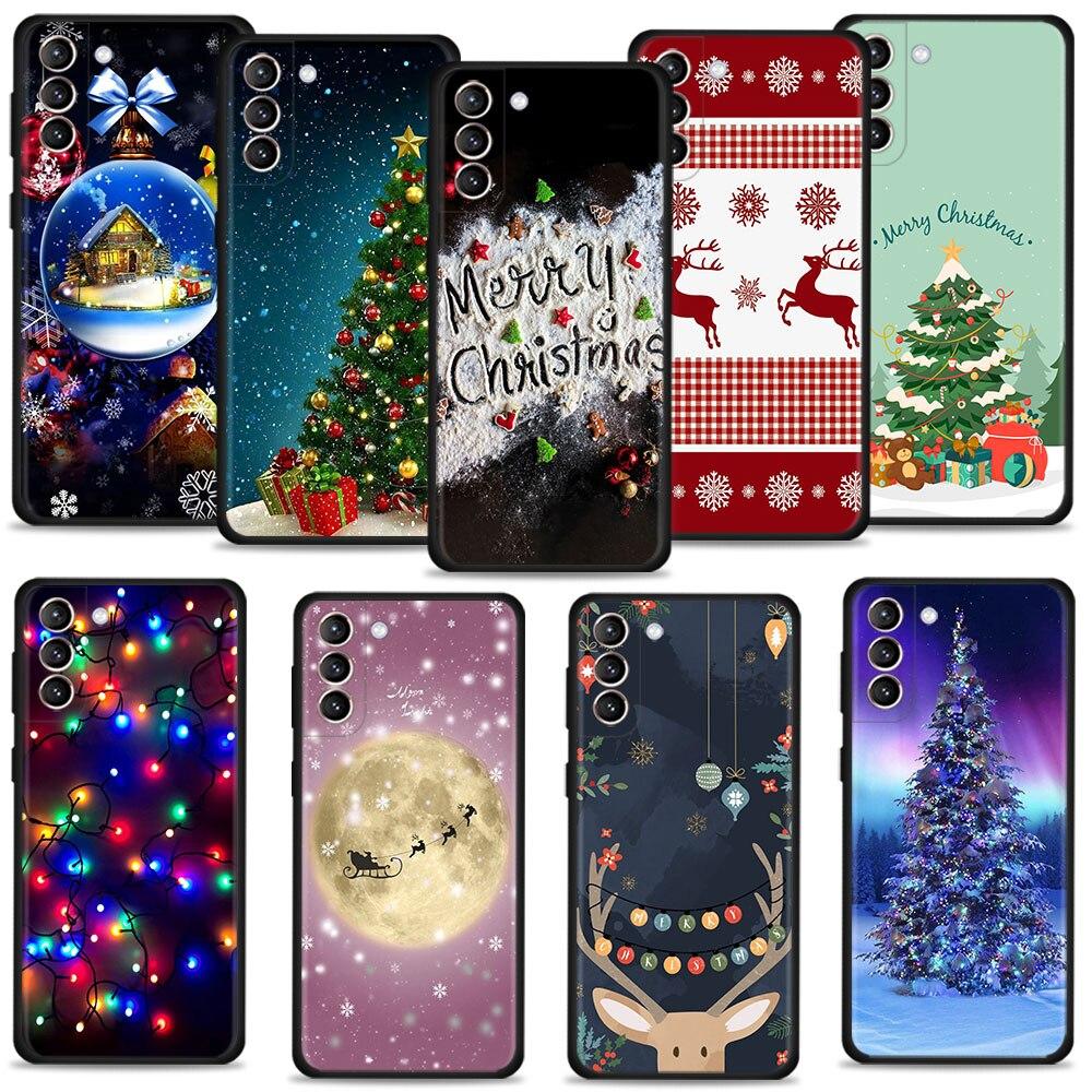 

Phone Case For Samsung Galaxy S22 S21 S20 FE Ultra S10 S9 S8 Plus S10e Note 20Ultra 10Plus Shell Merry Christmas Deer Tree Light