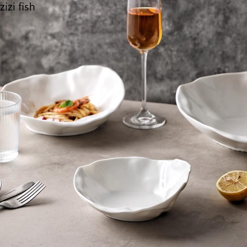 White Ceramic Salad Bowl Dessert Bowls Fruit Plate Soup Bowl Noodle Bowls Dining Plate Dim Sum Dish Pasta Dish Sashimi Plates