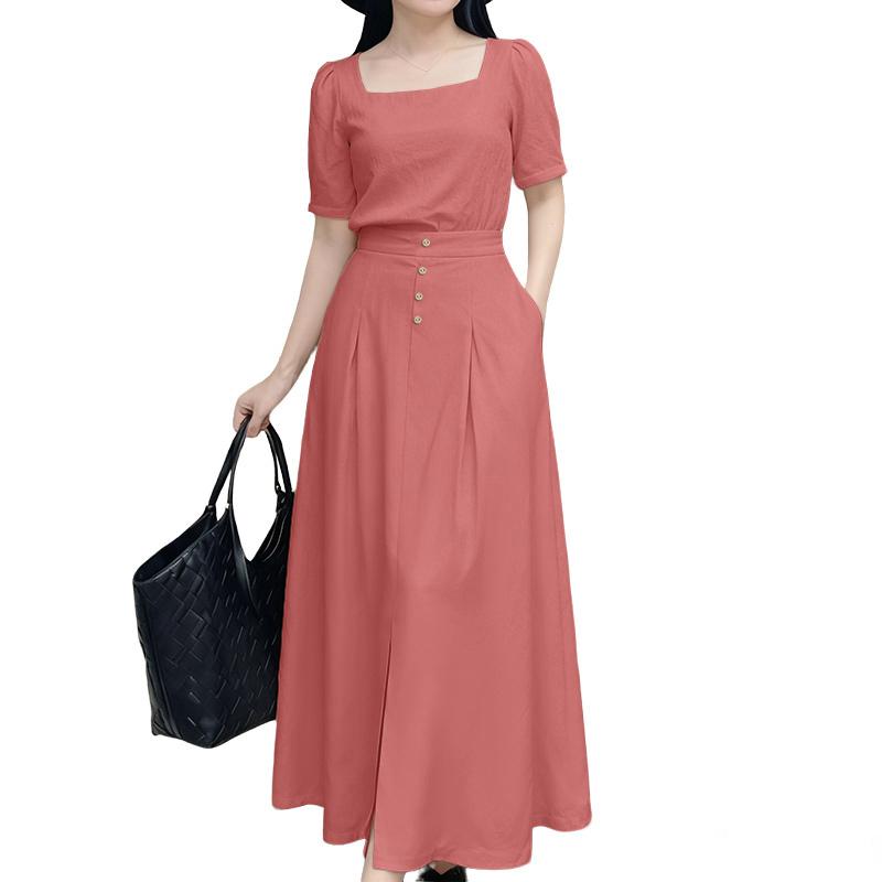 ZANZEA Women Short Sleeve Blouse and Long Skirts Casual Two Piece Suit Sets
