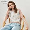 Komonboka Damen Rundhals Kurzarm Stricktop aus Seidenmischung