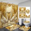 1/4pcs Golden 3D Swan Print Creative Shower Curtain Set, Decorative Bathroom Set Includes Shower Curtain, Non-Slip Floor Mat,