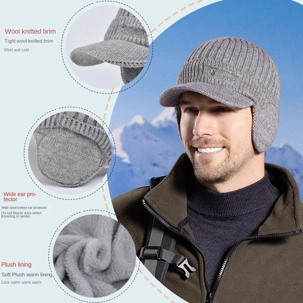 Windproof Knitted Earmuffs Cycling Cap Wool Beanie Hat Fashion Knitted Hat  Winter