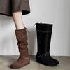 2025 autumn and winter new round head inner height increase but knee high sleeve trend national style stacking boots women