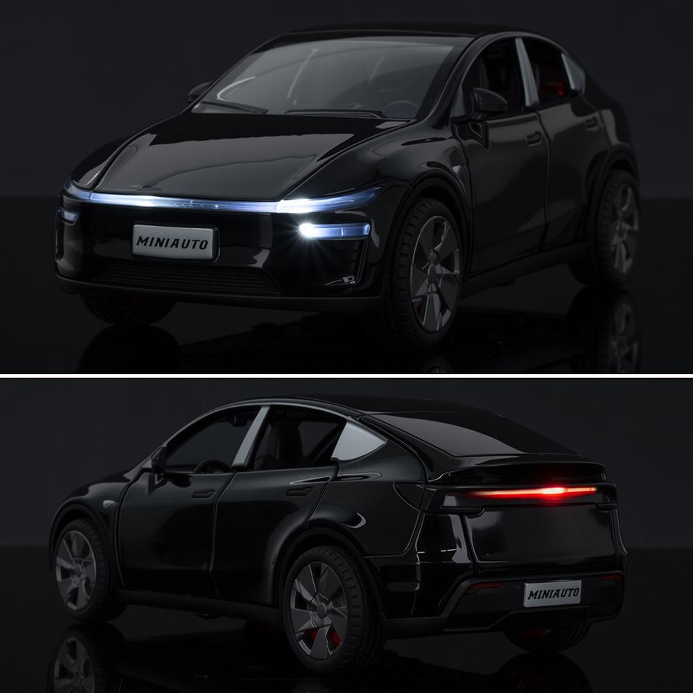 AKW1 Auto Tesla Model Y Alloy Car Model Toy Sound Light Horn Opening Door Alloy Vehicle Collectible Simulation Model for Ages...