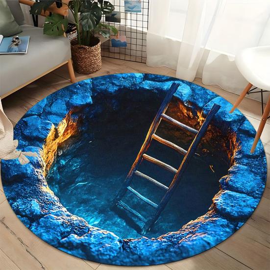 Round 3D Hole Rug Realistic Optical Illusion Floor Mat Machine Washable Non-Slip Bedroom Area Rug for Entrance Living Room