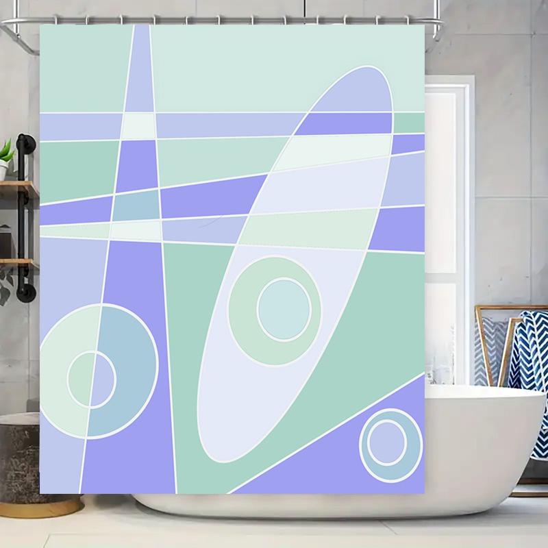 

Blue Green White Modern Shower Curtain Set Bathroom Decor For Kids Room Abstract Geometric Pattern, Easy Installation Hooks Inc W60H190(CM)-1 Pcs