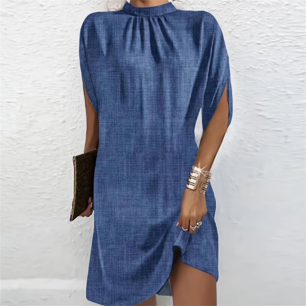 Women’s Loose Fit Batwing Sleeve Crew Neck Dress Soft Fabric Relaxed Silhouette Casual Style Above Knee Length Comfortable