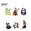 Creepy Hanging Decorations 6Pcs Halloween Wooden Decoration, Ghost Pumpkin Eyeball Holiday Decoration Ornament with Rope, Spooky Party