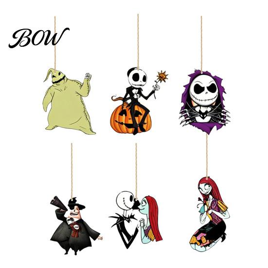 Creepy Hanging Decorations 6Pcs Halloween Wooden Decoration, Ghost Pumpkin Eyeball Holiday Decoration Ornament with Rope, Spooky Party