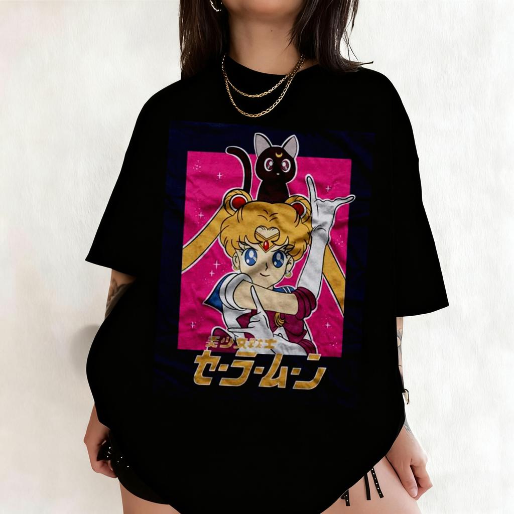 2026 New Edition Sailor Moon Retro Pattern Summer Pure Cotton Mens and Womens TShirt Street Casual Trendy Short Sleeve