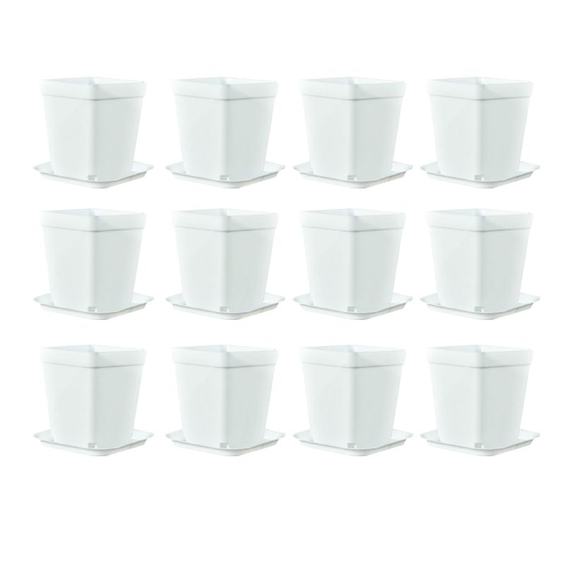 12PCS/Set Colorful Plastic 7cm Square Flowerpot with Tray Office Desktop Plant Grow Container Succulent Pot Garden Nurseries ZYF