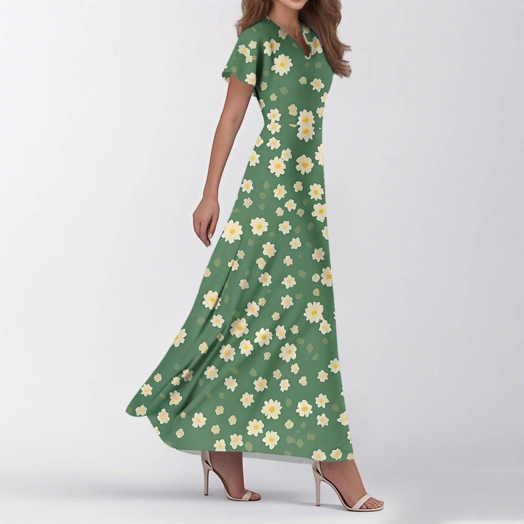 Rochii de vară casual de modă pentru femei, cu imprimeu, cu gât în V, cu mâneci scurte