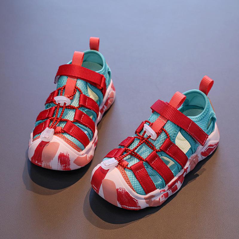 

Children Sandals Hollowed-out Kids Casual Shoes Toes Capped Soft 2025 Summer New Boys Girls Beach Shoes Pull Rope Multicolour 26 красный