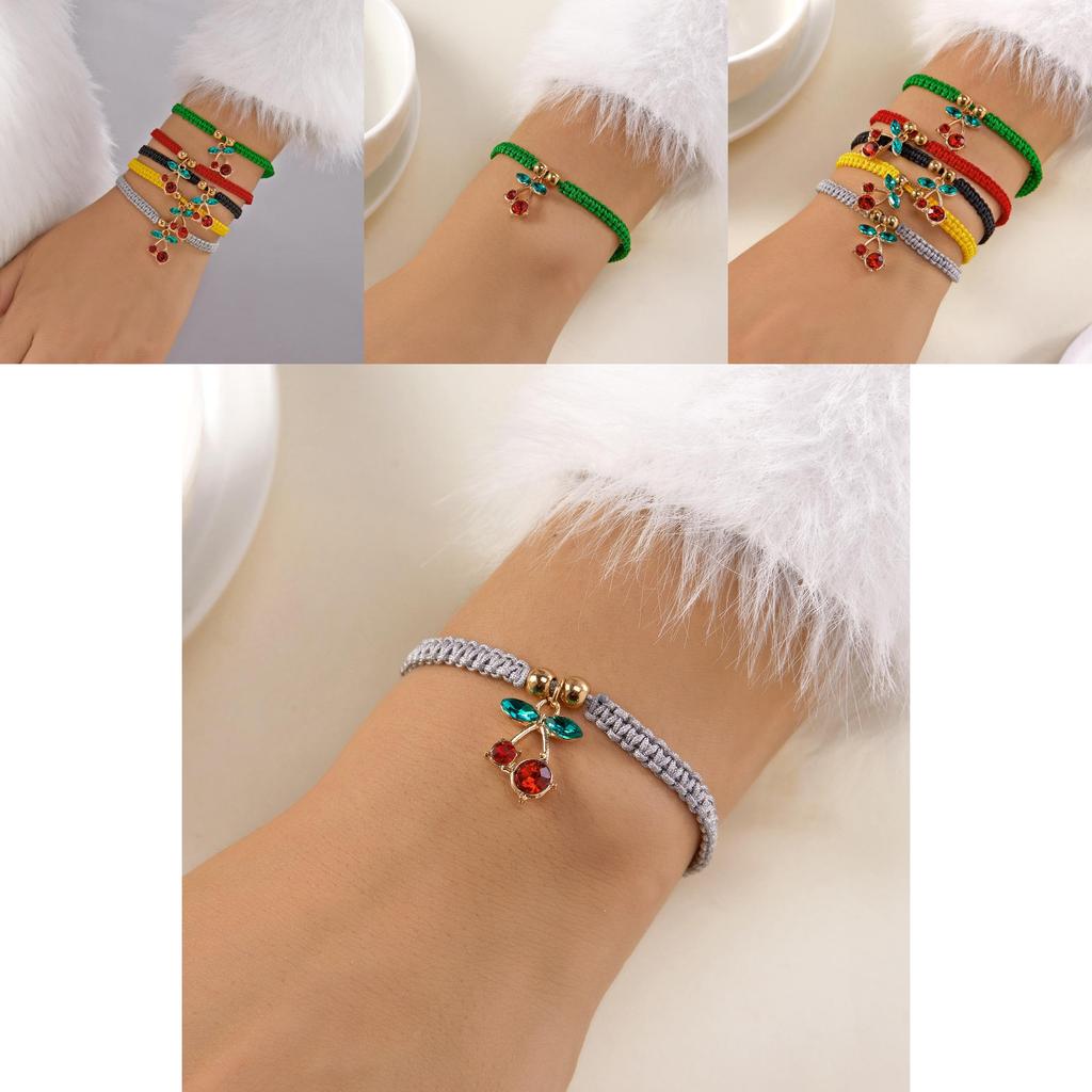 Traditional Handmade Woven Cord Bracelet With Cherry Motif For Women And Festivals