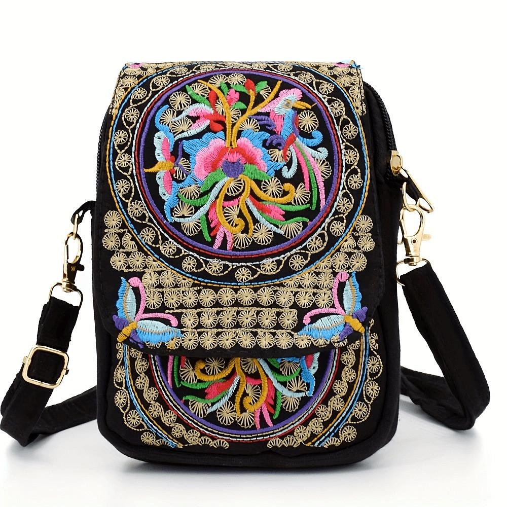 Yunnan Ethnic Embroidered Mini Crossbody Bag With Zipper Pockets For Daily Use