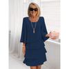 Casual Ruffles Midi Dress Women Summer Fashion Solid Color O-neck Dresses Elegant