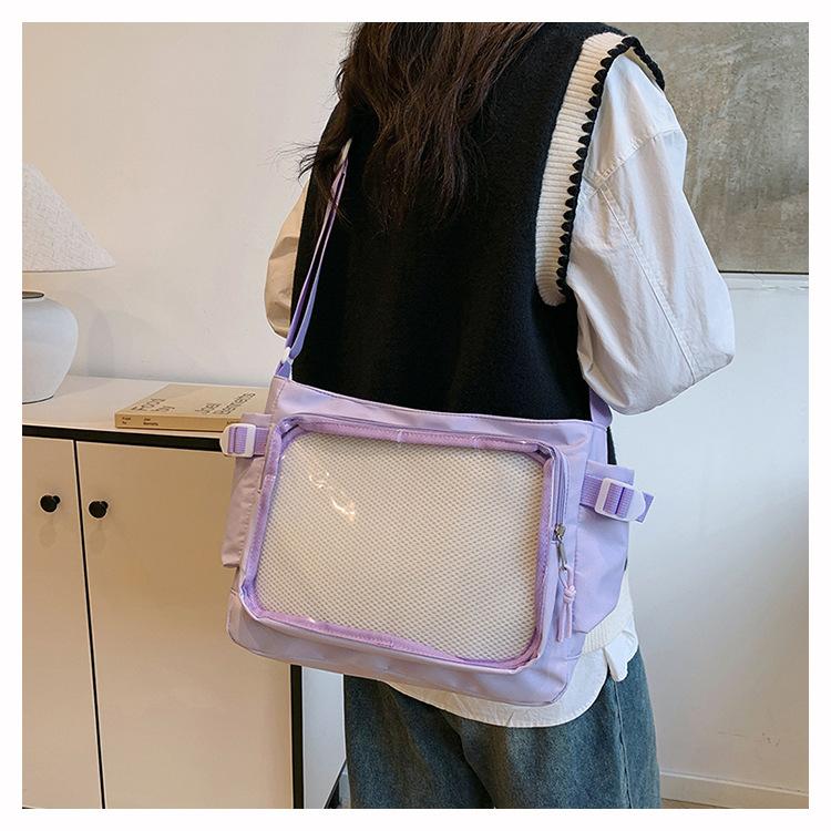 Clear Transparent Nylon Shoulder Bag for Women Fashionable Visible Panel Crossbody Purse Cute School Backpack CLE