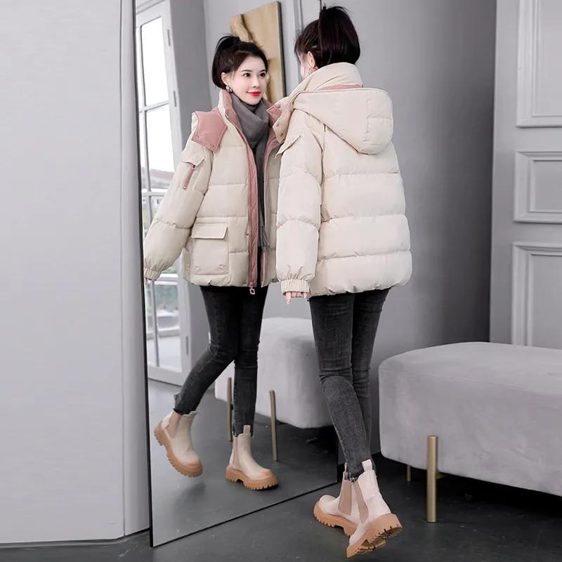 Damen Winter Koreanische Version der Einfachen Stehkragen Baumwolljacke Verdickte Kurze Sektion Sport Wind Brot Kleidung