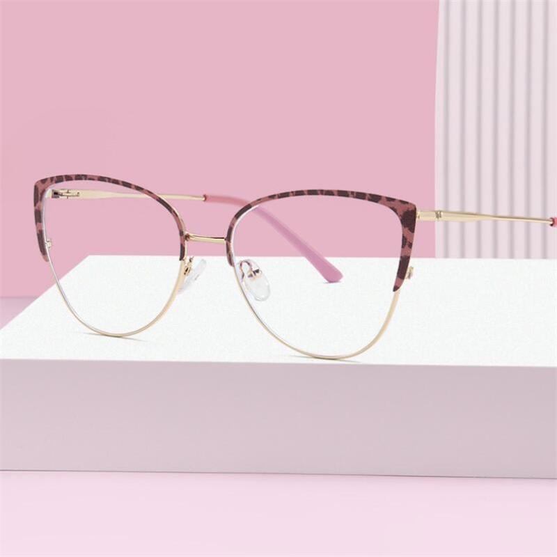 Blue Light Blocking Women Cat Eye Nearsighted Glasses Metal Leopard Frame Short-Sight Eyeglasses Diopter 0 -0.5 -0.75 To -6.0