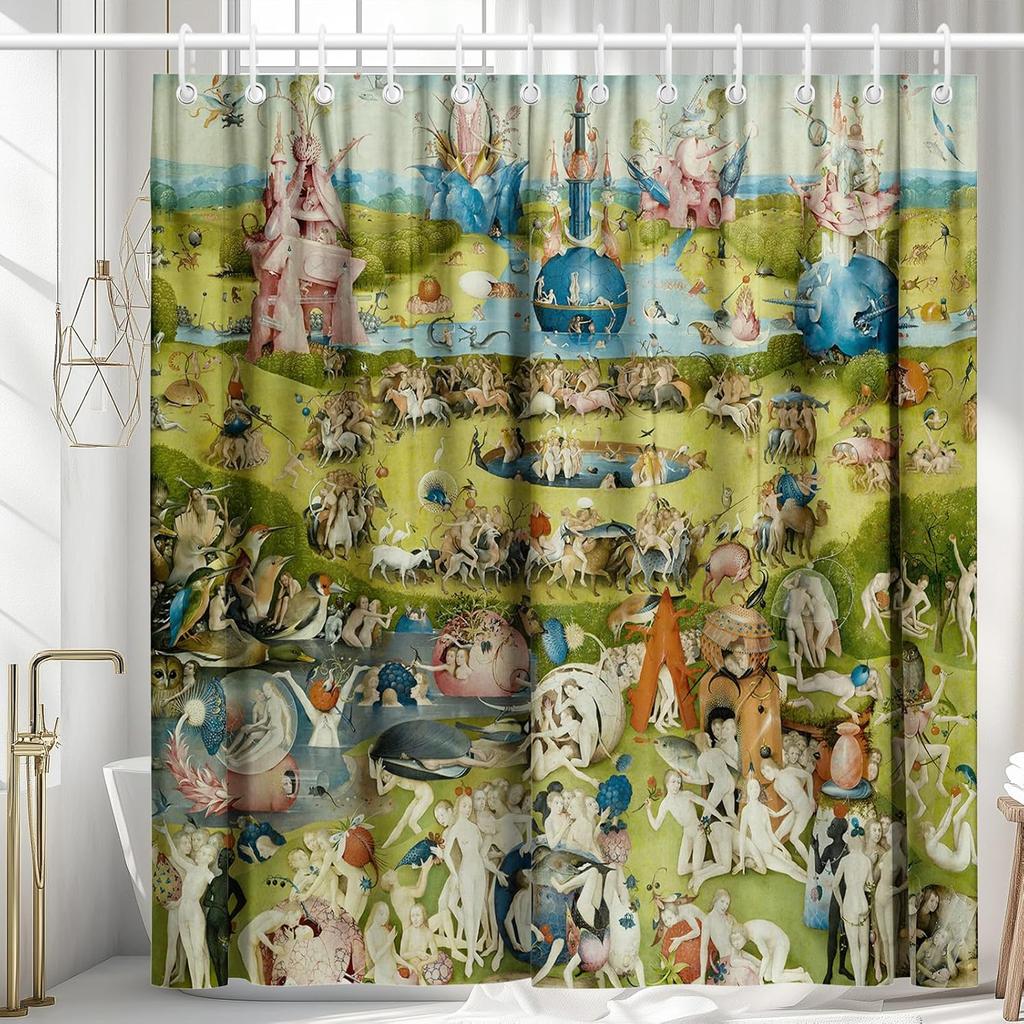 Jaipur Gartenduschvorhang, Badezimmerdekor im indischen Malstil, Wasserdichter Stoffvorhang mit Haken, Vintage Floral Boho