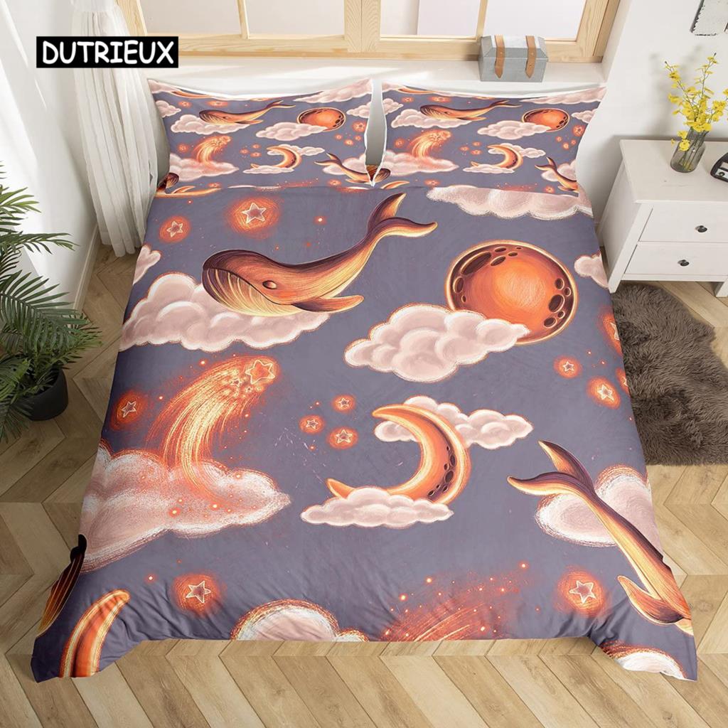 Σετ Πάπλωμα Φάλαινα Queen Size Αστρικά Αστέρια Σύμπαν Νεφέλωμα Κάλυμμα Πάπλωμα Μπλε Γαλαξίας Θέμα Ωκεανός Θαλάσσια Πλάσματα Σετ Κλινοσκεπασμάτων