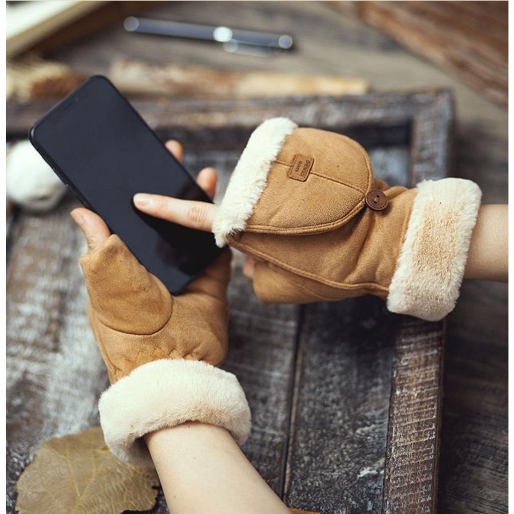Cycling Gloves, Women's, Warm, Velvet, Thick, Flip, Half Finger Gloves