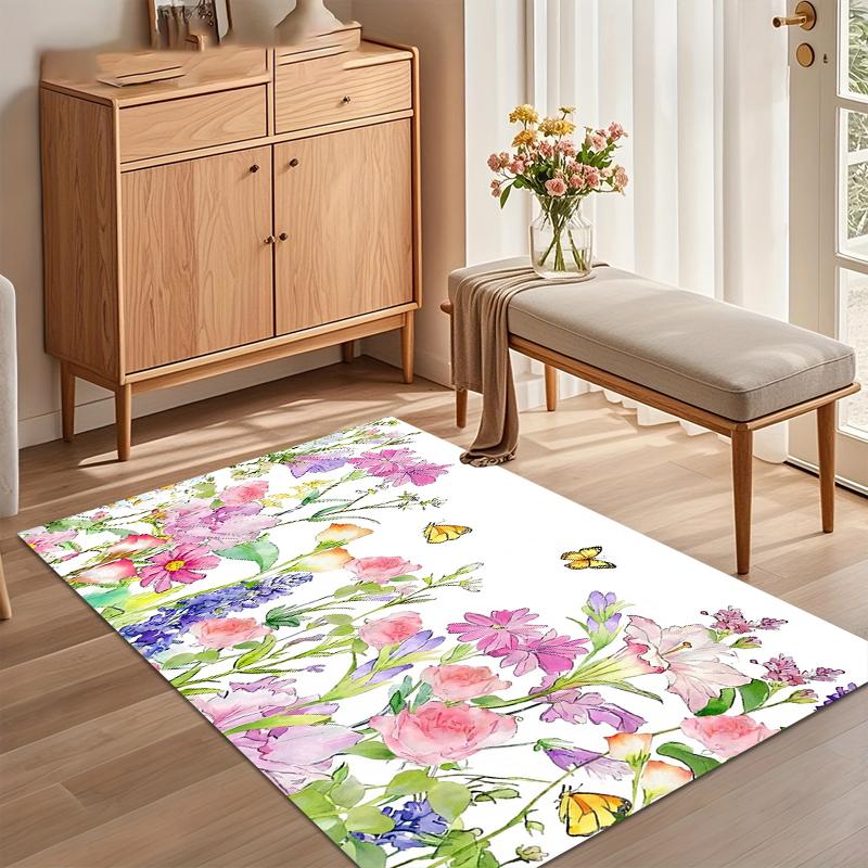 

Watercolor Floral Butterfly Area Rug Non Slip Soft Floor Carpet for Living Room Bedroom Nursery Entryway Spring Decor 40X60cm