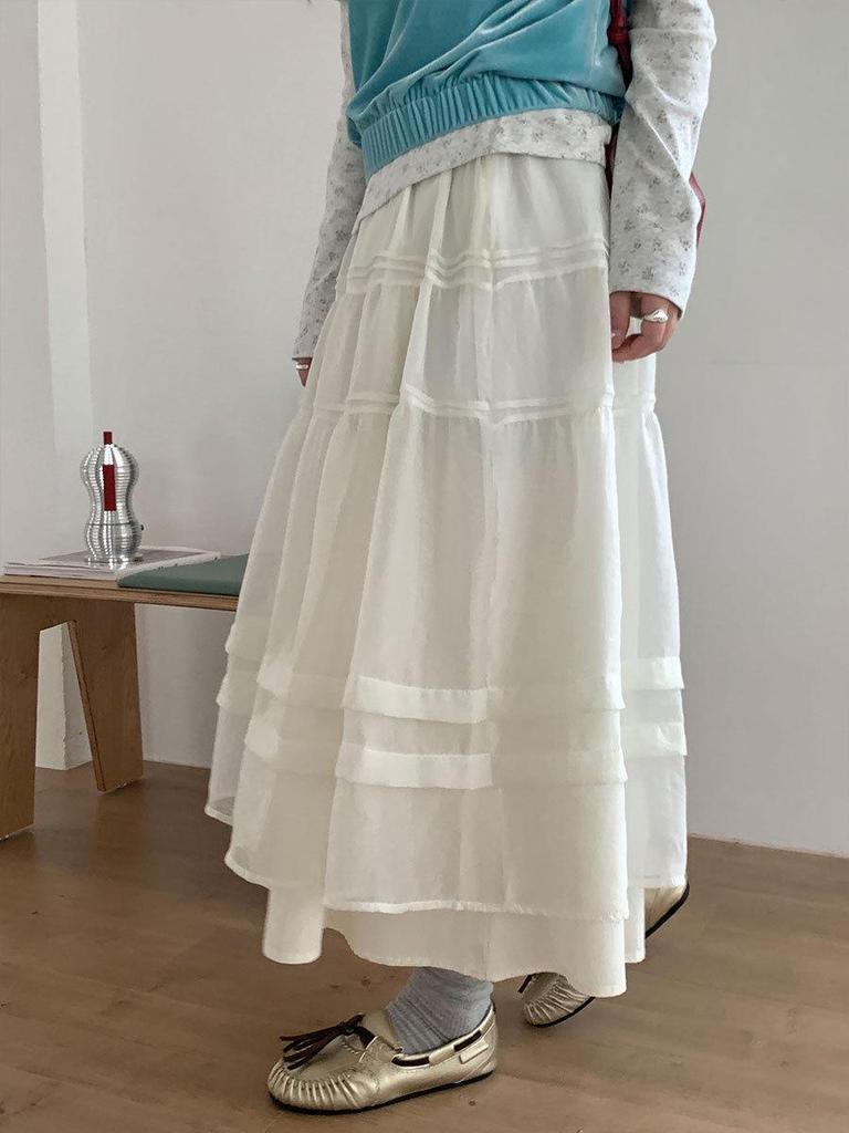 Thirteen Rows SS Elastic Waist Korean Patchwork Gauze Skirt 1685