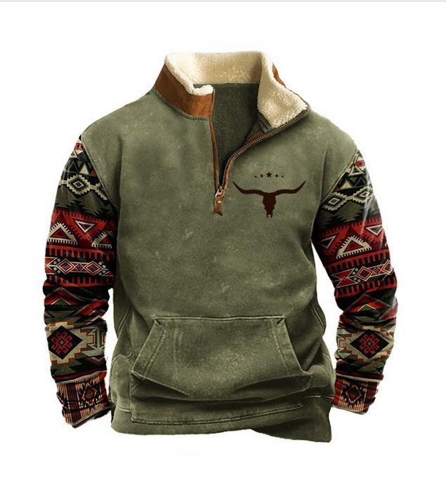 

Men s Casual Pullover Sweatshirt Half Zip Knit Patterned Fleece Lined Long Sleeve Top with Kangaroo Pocket and Stand Collar XXXXL