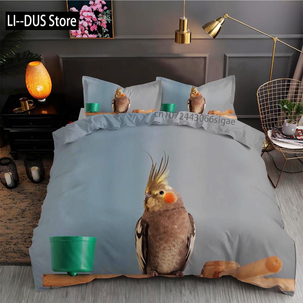 Tropical Comforter Queen Full Size,Parrot Comforter Set,Green Leaves 3pcs Print Duvet Bedding Set 1 Comforter with 2 Pillowcases