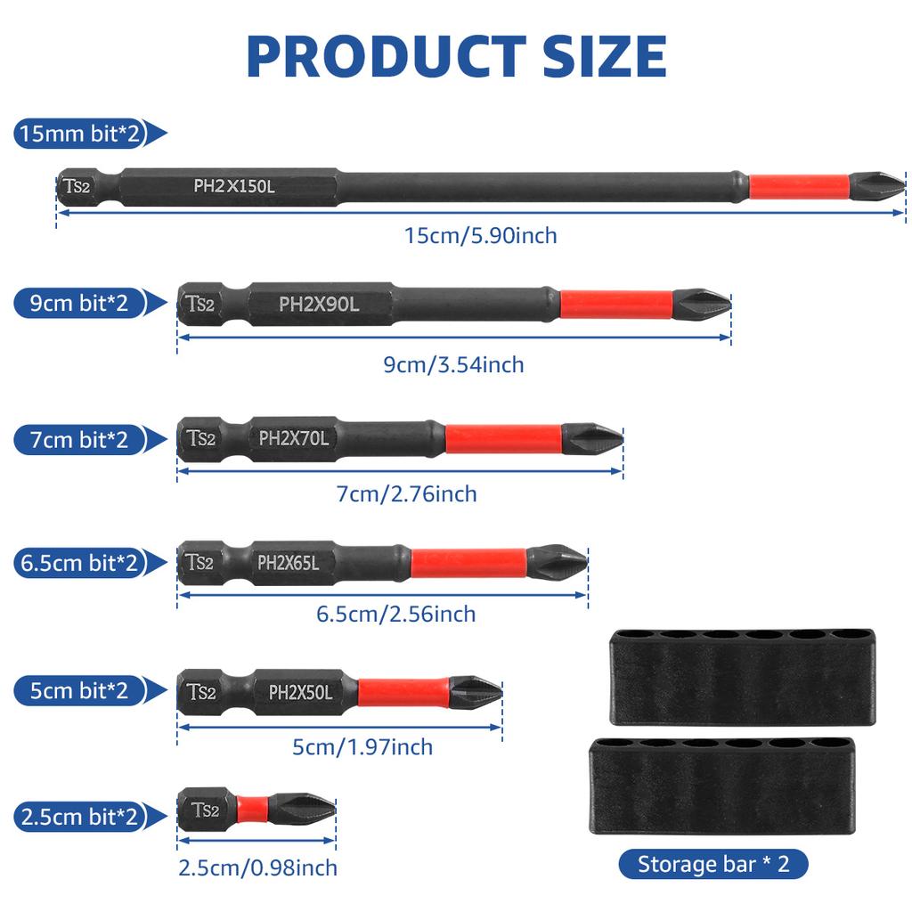 12 Pcs Magnetic Screwdriver Bits Non-slip Shockproof Phillips Impact Bits Hex Shank Alloy Steel Bits Suitable for Power Tools