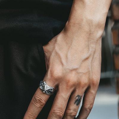 Boynuzlu Piton Yüzük Erkek Retro Baskın Punk Üst Düzey Niş Tasarım Açık Ayarlanabilir Yüzük