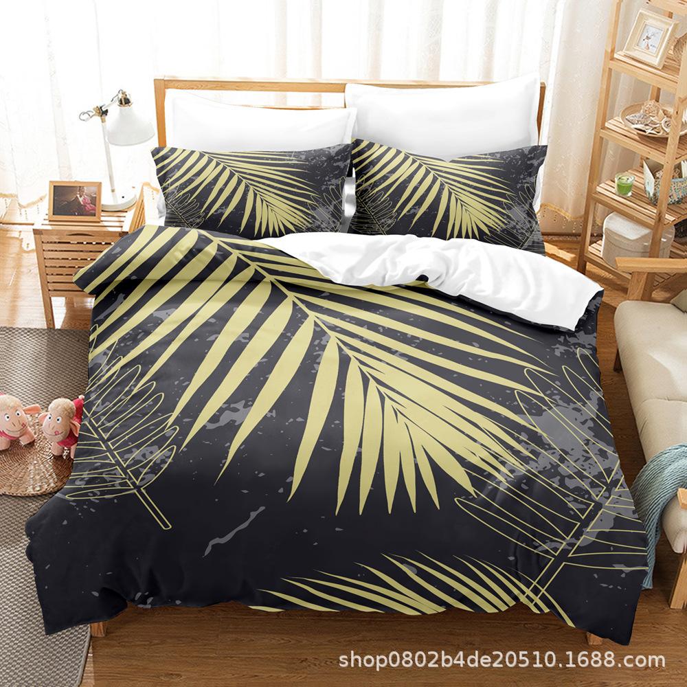 Home Textile Leaf Three-Piece Set, Digital Printing Bed Sheet Quilt Cover Bedding