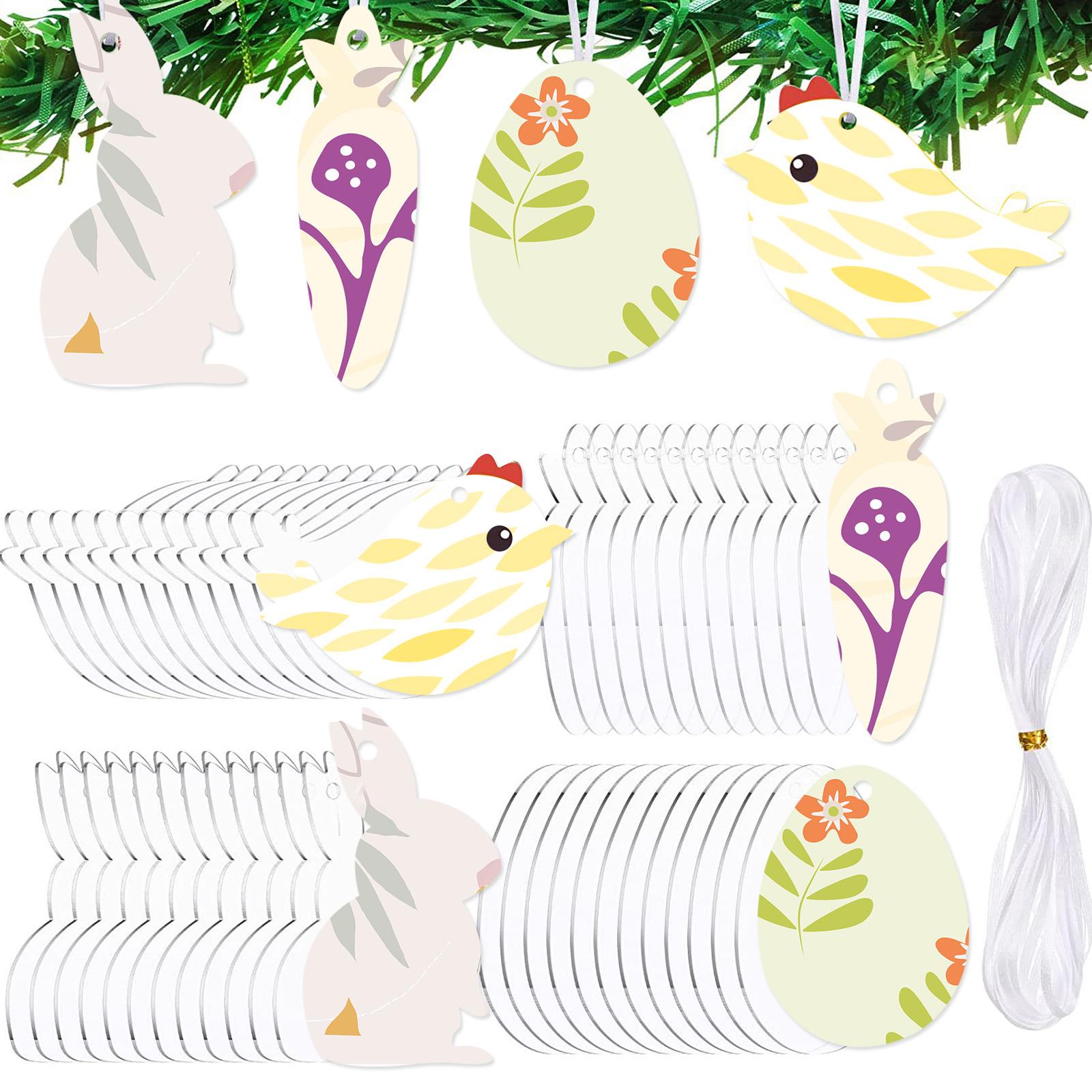 

48pcs Diy Easter Hanging Clear Acrylic Ornament Blanks Chick Egg Carrot Shape For Easter Decoration as the picture shows