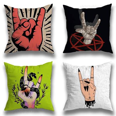 Rock Band Cool Gesture Pillow Case Anti-dustmite Pillowcase Invisible Zipper Silky Short Plush Sofa Cushion Cover