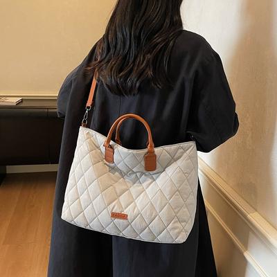 New Diamond Casual Cotton Bag Fashion Handbag Commuting Versatile Cotton Padded Shoulder Bag Large Capacity Messenger Bag Women