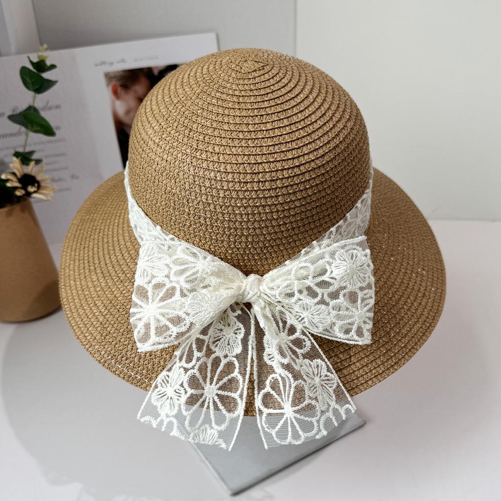 Chapeau de paille d'été petit frais chapeau de soleil tendance sangle à nœud chapeau bob de plage chapeau de soleil de voyage