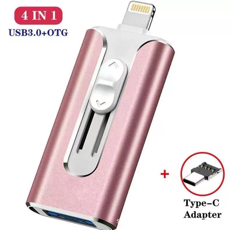 Мобильный USB-накопитель 1 ТБ с несколькими интерфейсами: Совместимо с устройствами Apple, Android, Type-C 8GB розового золота