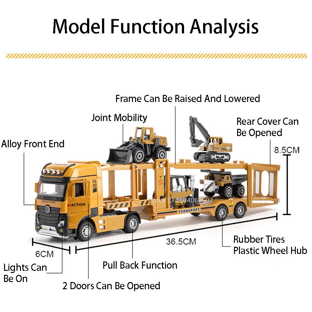 1:32 Freight Transport Car Double Layered Toy Model Alloy Diecast Pull Back Sound Light Engineering Vehicles Models for Boy Gift
