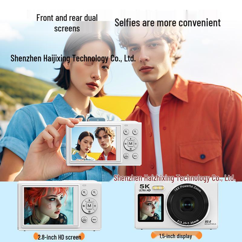 5K HD Dual-Screen Digital Camera with Selfie and WIFI Transfer to Mobile Phone