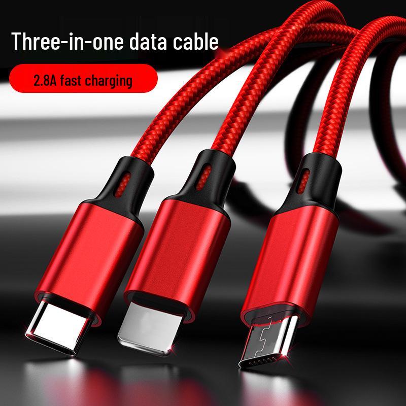 Three-in-One Braided Data Cable for Android, Type-C, and Apple Devices