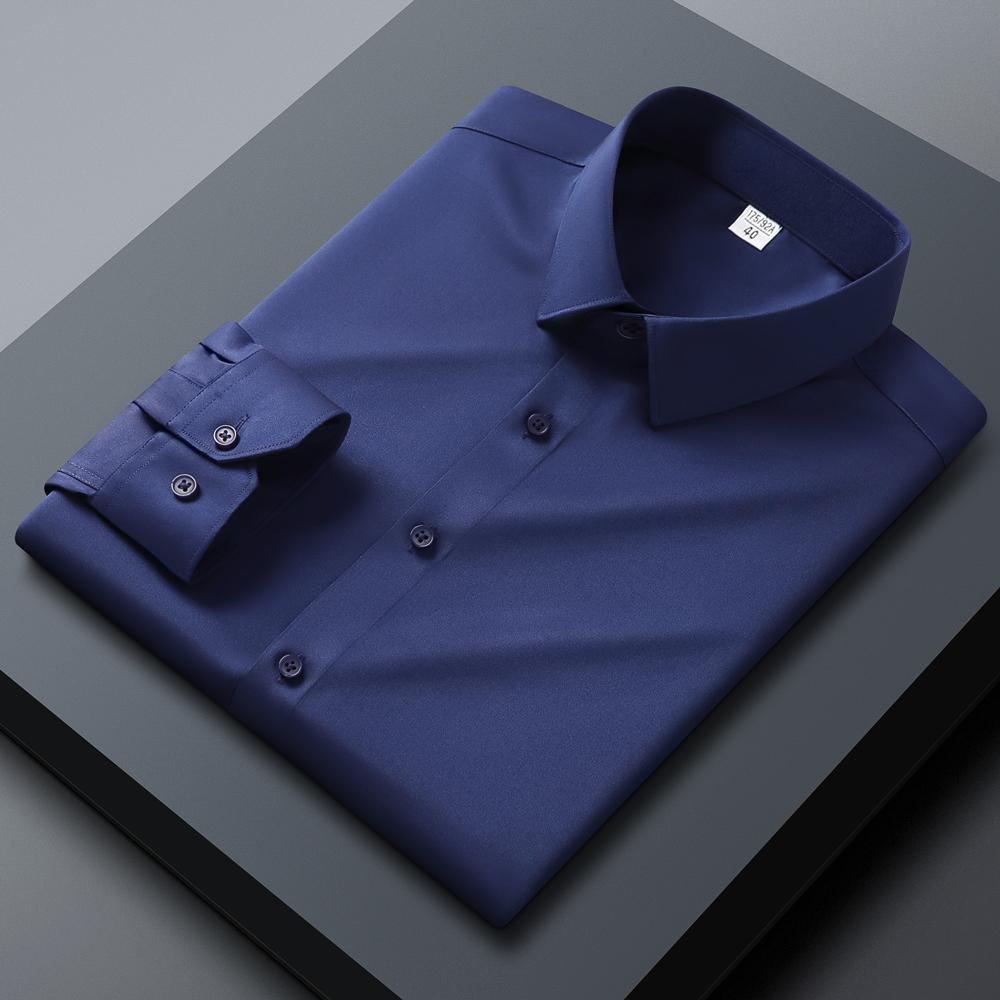 

Чоловіча сорочка з довгим рукавом, звичайної посадки, еластична, гладка, не мнеться, м яка, комфортна, для ділового повсякденного офісного одягу, на цілий рік 43 темно-синього кольору