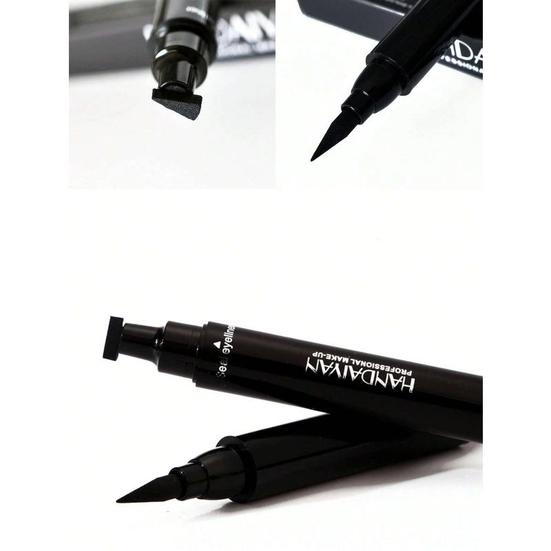 2-In-1 Eyeliner Pencil, Waterproof Sweat-Resistant Long-Lasting Smooth Dual-Ended Triangle Stamp Eyeliner, Black, Suitable For Daily Makeup