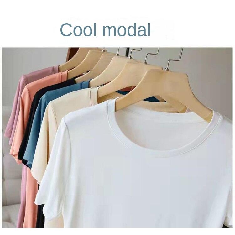 Women's Short-sleeved Modal Short-sleeved Loose T-shirt Solid Color Tops Round Neck Thin Section Bottoming Shirt