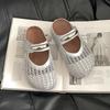 New summer fashion low heel hollow Mary Jane shoes inner height increase flat bottom woven breathable round head casual hole shoes